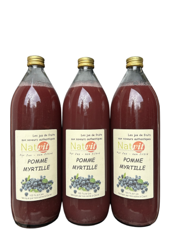 Pur jus Pomme Myrtille Lot de 3 bouteilles de 1L