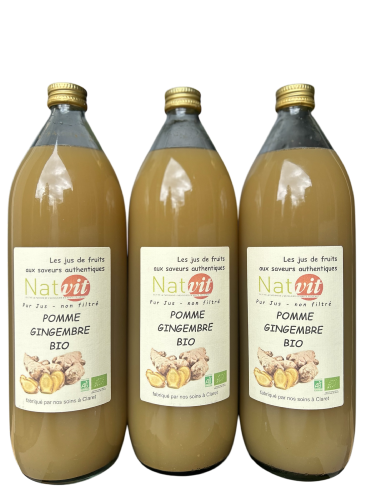 Pur jus Pomme Gingembre BIO Lot de 3 bouteilles de 1L